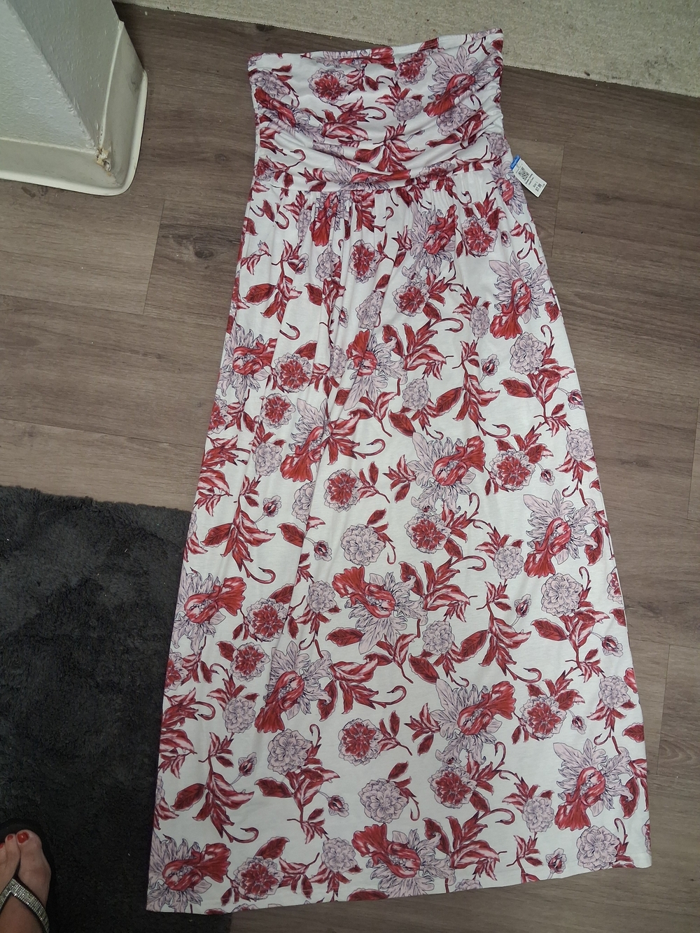 Grace Karin Strapless Floral Maxi Dress - Red on White